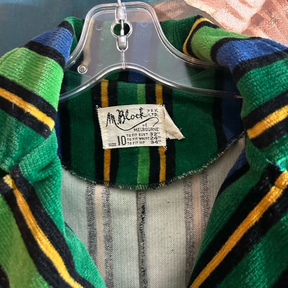 Vintage 60s 70s Bold Striped Blazer in Green and Blue by M.Block Size 10 - Picture 12 of 15